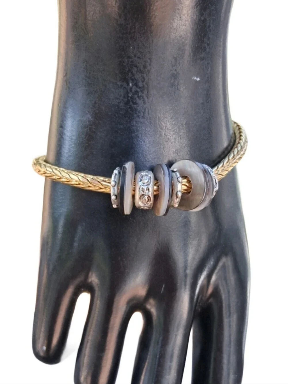 Chicos NWT Two Tone Mixed Metal Slide Charm Bracelet Magnetic Clasp